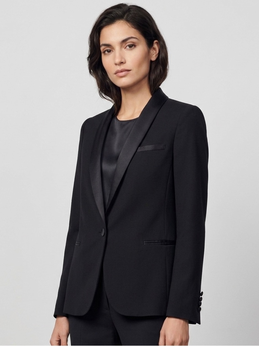 Sandro Sz 6 (38) Tuxedo Wool Black Satin Lapel Classic Elegant Blazer